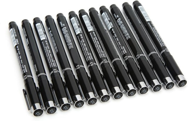 OutsideWorld Fineliner Set 12 Stück in Schwarz und Grau, wasserfeste Tinte mit feiner Spitze für Profis - Bild 1