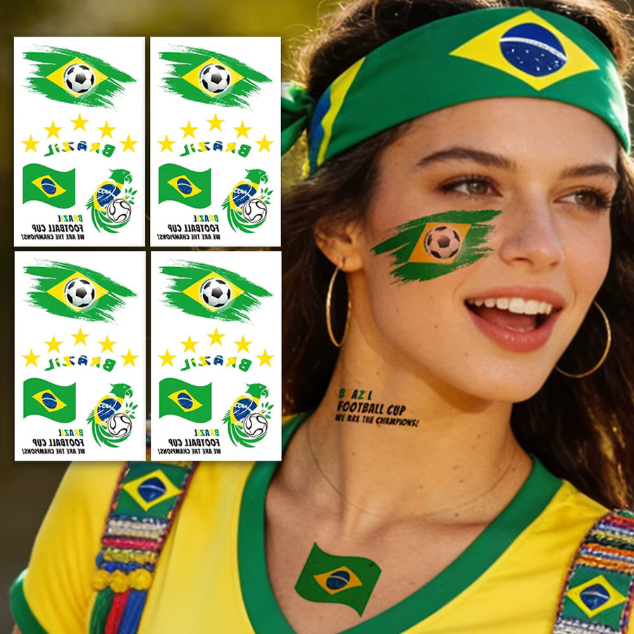 ROCOOART Temporäre Tattoos Brasilien-Flagge, 6 Blatt, Unisex - Bild 4