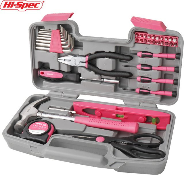 Hi-Spec 39-teiliges DIY Heimwerker-Werkzeugset in Pink mit Hammer, Schraubenschlüssel und Zange für Heimwerker und Autopflege - Bild 1