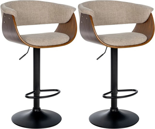 2er Set DELUKE Barhocker BAKOT höhenverstellbar mit Lehne, Stoff Walnuss/creme, B/T/H: 60 x 51 x 90 cm - Bild 1