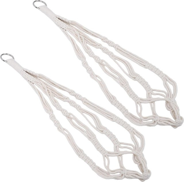 2 Stück Koogeelife Boho Pflanzenaufhänger aus weißem Baumwollseil mit Metallhaken, Länge: 55 cm - Bild 1