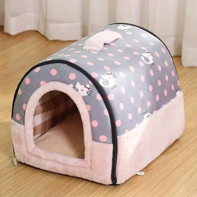 Gemütliche Indoor-Hundehütte von Household supplies MH in Grau, faltbares Hundehöhlenbett mit abnehmbarem Bezug und Matte für kleine und mittelgroße Tiere, B/T/H: 45 x 38 x 36 cm - Bild 1