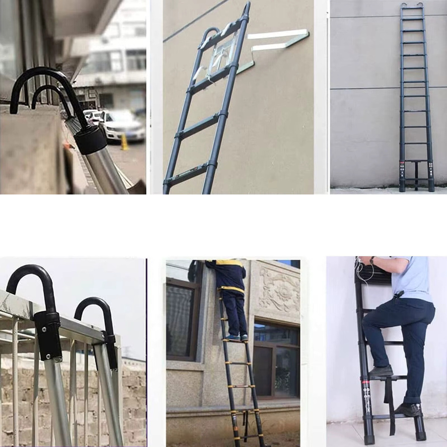 Teleskopische Multifunktionsleiter aus Aluminium in Schwarz, ausziehbar von 82 cm bis 3,2 m mit 11 Sprossen und rutschfesten Füßen - Bild 7