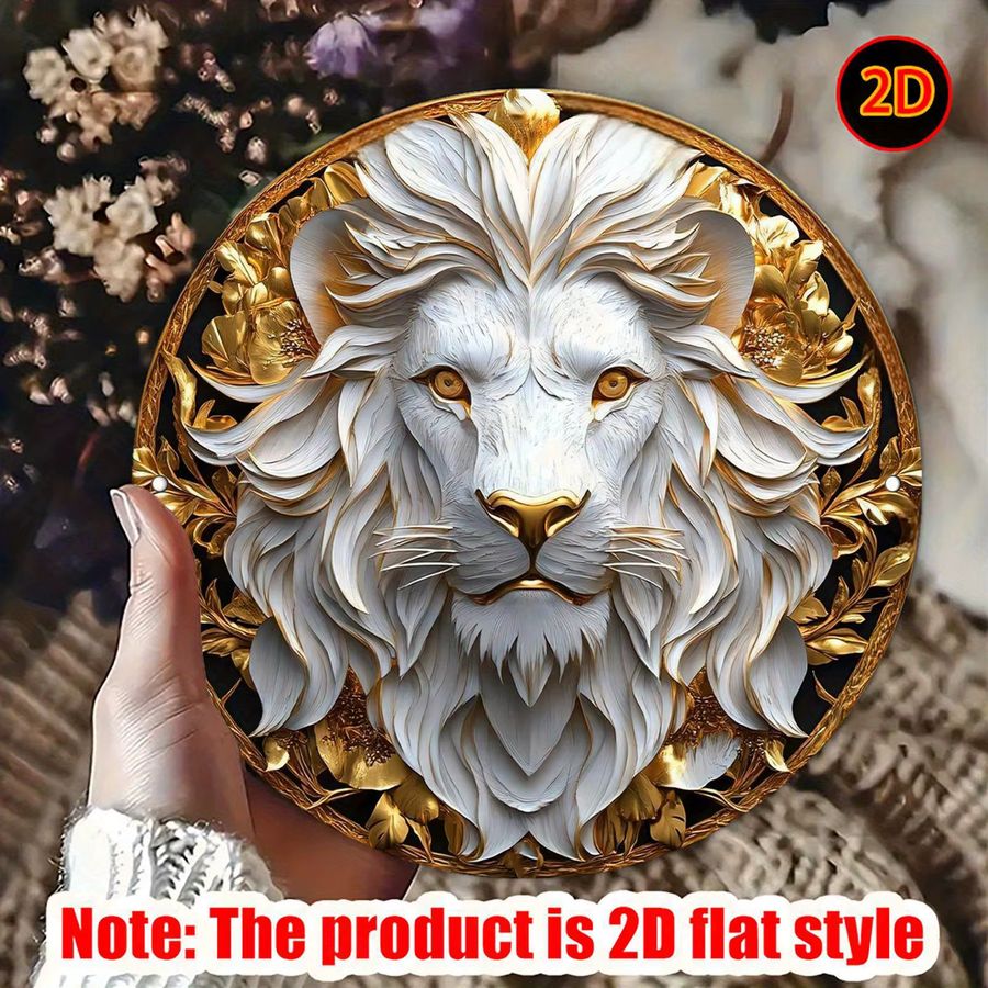 Potdemiel 2D-Wandkunst Löwenkopf aus Aluminium im Vintage-Stil, Durchmesser: 19,99 cm - Bild 3