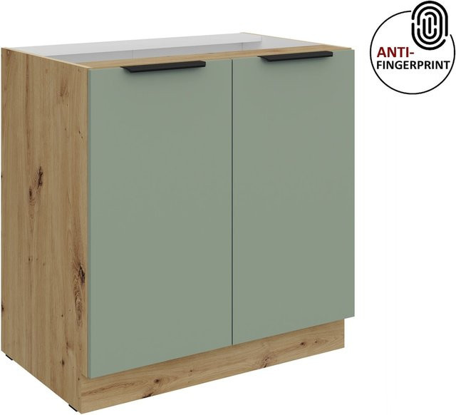 Küchenunterschrank ARIA in Aquamarin matt mit Anti-Fingerprint-Beschichtung und Einlegeboden, Breite: 80 cm - Bild 1