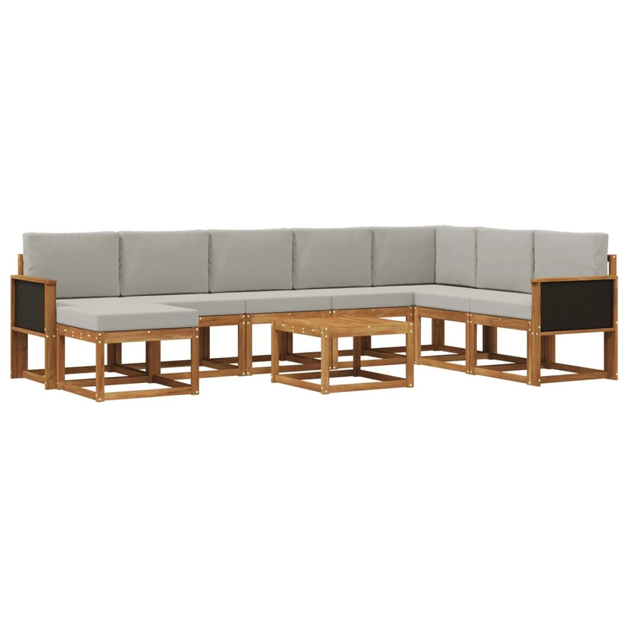 vidaXL Outdoor-Sofagarnitur L-Form aus Akazie Massivholz mit 9 Kissen in Natur und Hellgrau - Bild 2
