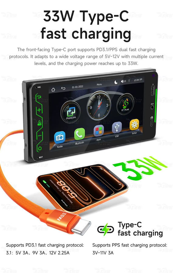 BQCC 7 Zoll Autoradio für Toyota Corolla Vios Crown Camry Hiace Previa RAV4 mit CarPlay, Android Auto, Bluetooth und FM/AM Multimedia-Player in Schwarz - Bild 3
