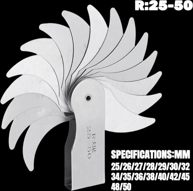 Probon Radiuslehre aus Edelstahl in Silber, 16-Blatt-Messgerät R25-50MM zur Überprüfung der Gewindesteigung - Bild 1