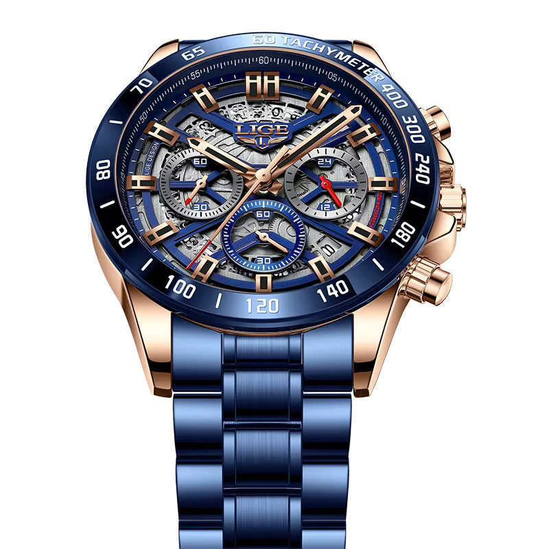 LIGE Chronograph, Quarz, Edelstahl, Blau, Herren - Bild 7