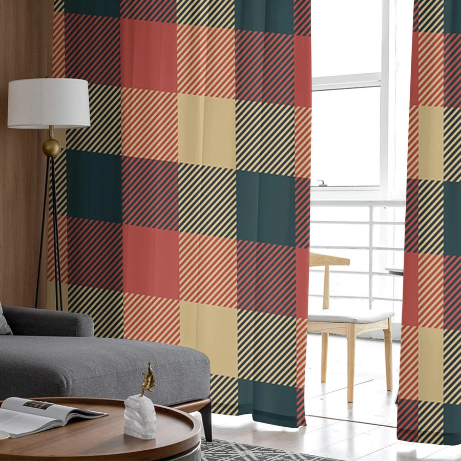 Transparenter Tüllvorhang von Your Warm Home in Rot mit kariertem Design, Breite: 135 cm, Höhe: 114 cm - Bild 3