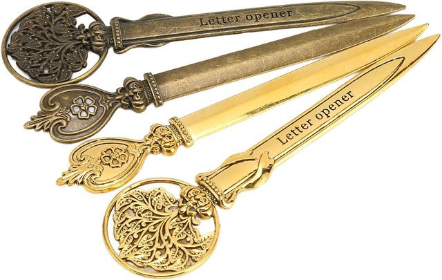 4er-Set Brieföffner im Retro-Design aus Zinklegierung in Gold, ergonomisch und kompakt - Bild 1