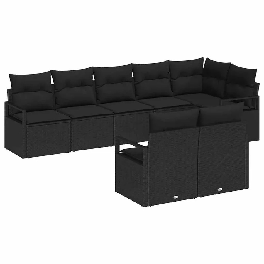 vidaXL Garten-Sofa-Set 8-teilig in Schwarz aus Poly-Rattan mit Polstern und Stahlgestell in L-Form - Bild 2