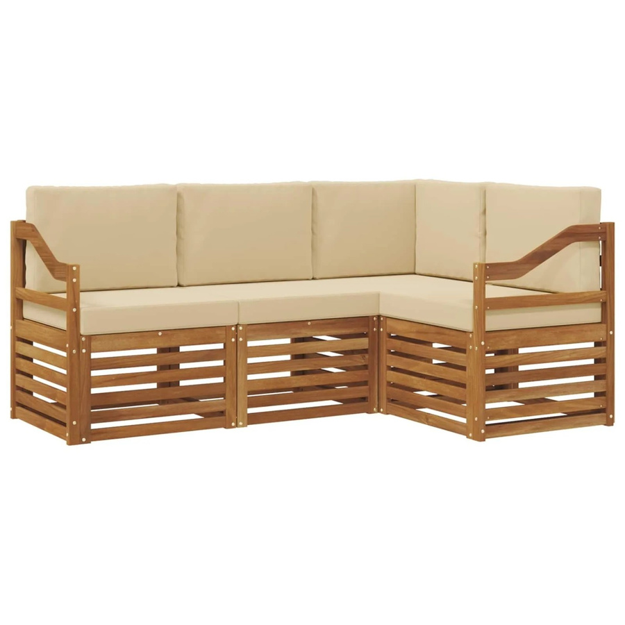 vidaXL Sofagarnitur 4-teilig aus Massivholz Akazie in Natur und Beige mit L-Form und Polsterung - Bild 2