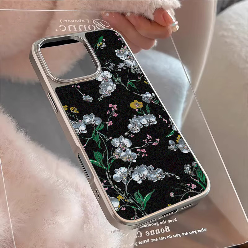 DecoPhone Handyhülle Jade Flower Silver Edge Frosted Anti-Sturz für iPhone 11 bis 17 Pro Max in Schwarz und Silber - Bild 5