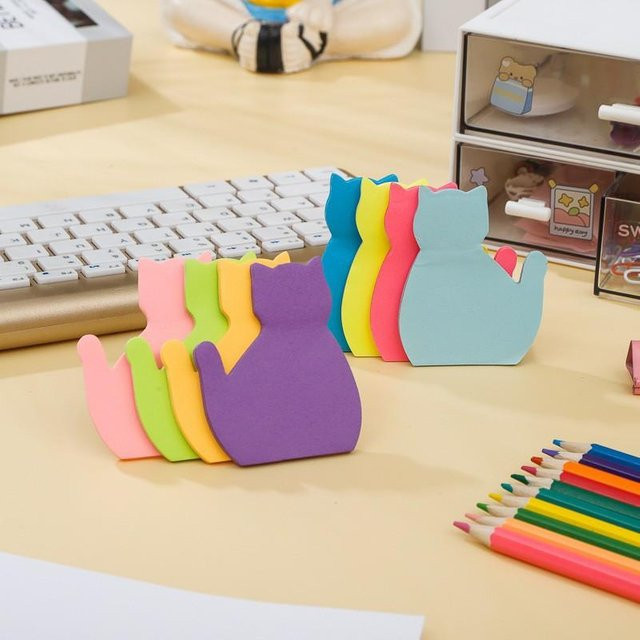 SZwatch 8er Set Katzen Haftnotizen in Grau und Mehrfarbig für Büro und Schule - Bild 1