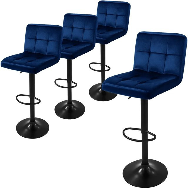 4er Set Barhocker ML-Design aus Samt in Blau, höhenverstellbar mit Rückenlehne, Fußstütze und 360 Grad Drehsitz - Bild 2