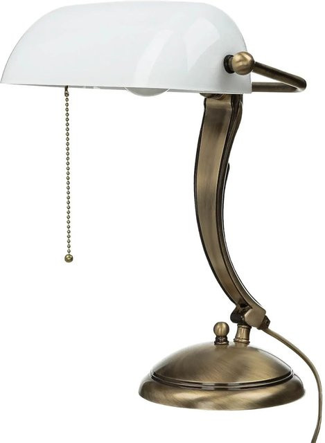Giovanni Battista Bankerleuchte im Jugendstil aus Messing und Glas mit Zugschalter, Farbe: Gold/Messing, Höhe: 35 cm - Bild 1