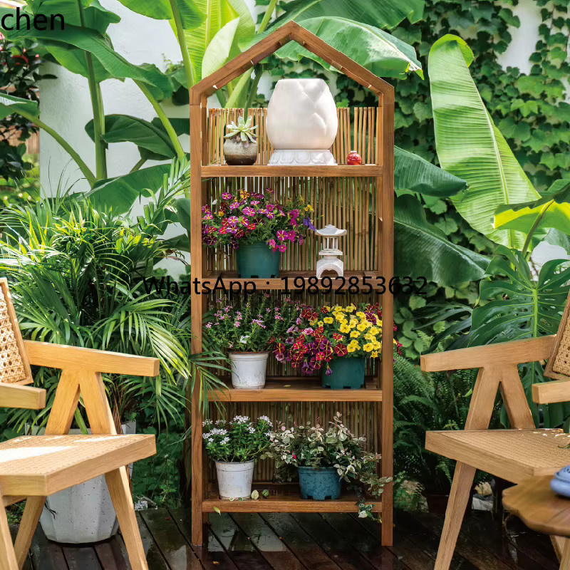 WW Garden Blumenständer aus Teak Massivholz in Schiefergrau und Braun für Garten und Balkon - Bild 2