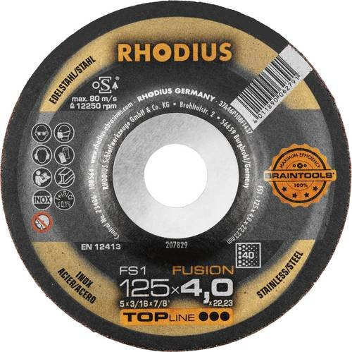 Rhodius TOPline FS1 FUSION Schruppscheibe für Edelstahl und Stahl, Farbe: Schwarz, Durchmesser: 125 mm, Breite: 4,0 mm, Bohrung: 22,23 mm, 10 Stück - Bild 1