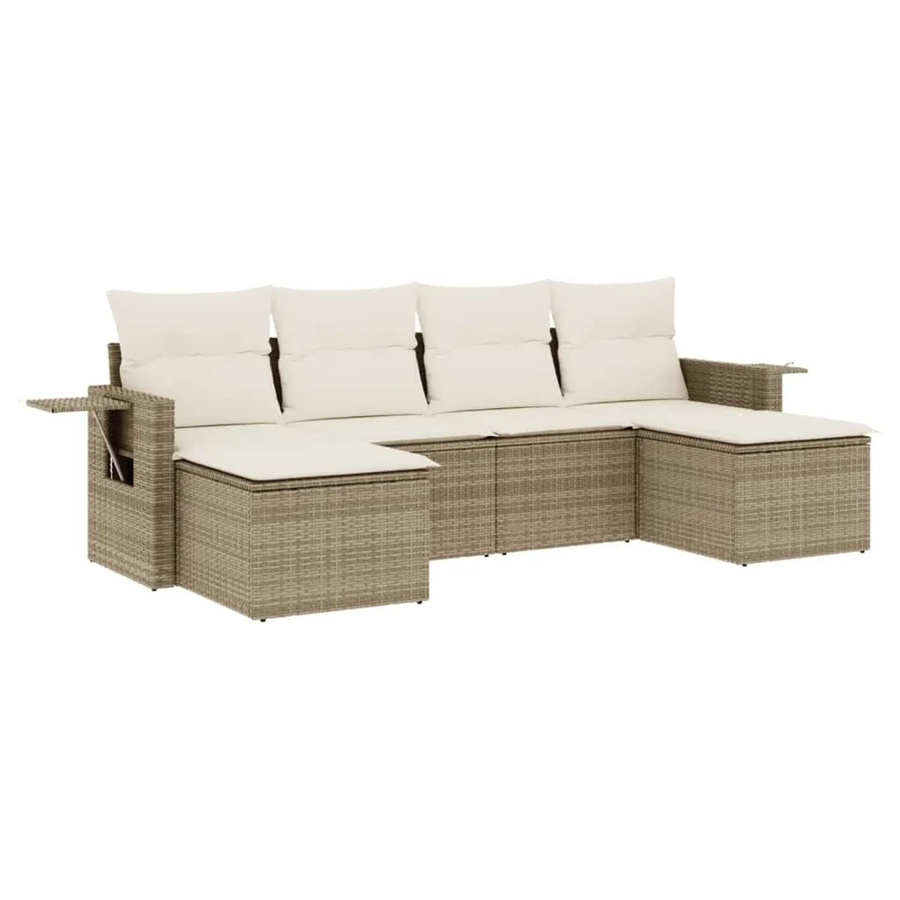 vidaXL 6-teilige Garten-Sofagarnitur aus Poly-Rattan in Beige mit Kissen und pulverbeschichtetem Stahlgestell - Bild 2