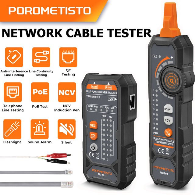 POROMETISTO MCT01 Netzwerkkabeltester mit PoE-Test und Crimping-Funktion für Cat5 und Cat6 in Schwarz - Bild 1