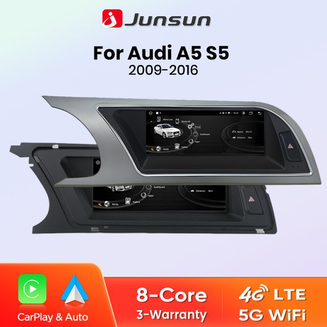 Junsun Bluetooth Wireless CarPlay Android Auto Autoradio mit GPS für Audi A5 B8 S5 Sportback 2009-2016 in Schwarz und Silber - Bild 1