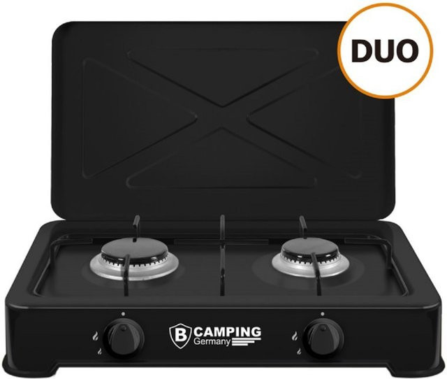 COFI 1453 2-flammiger Campingkocher in Schwarz mit Schlauch und Druckminderer - Bild 1
