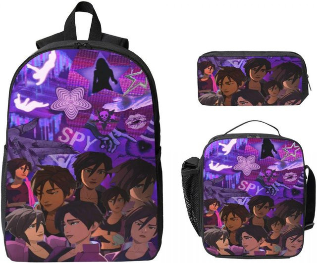 3-teiliges Dispatch Game Schulranzen-Set für Kinder mit Federmäppchen und Brotdose in Schwarz und Multicolour von Fancy Style Studio - Bild 1
