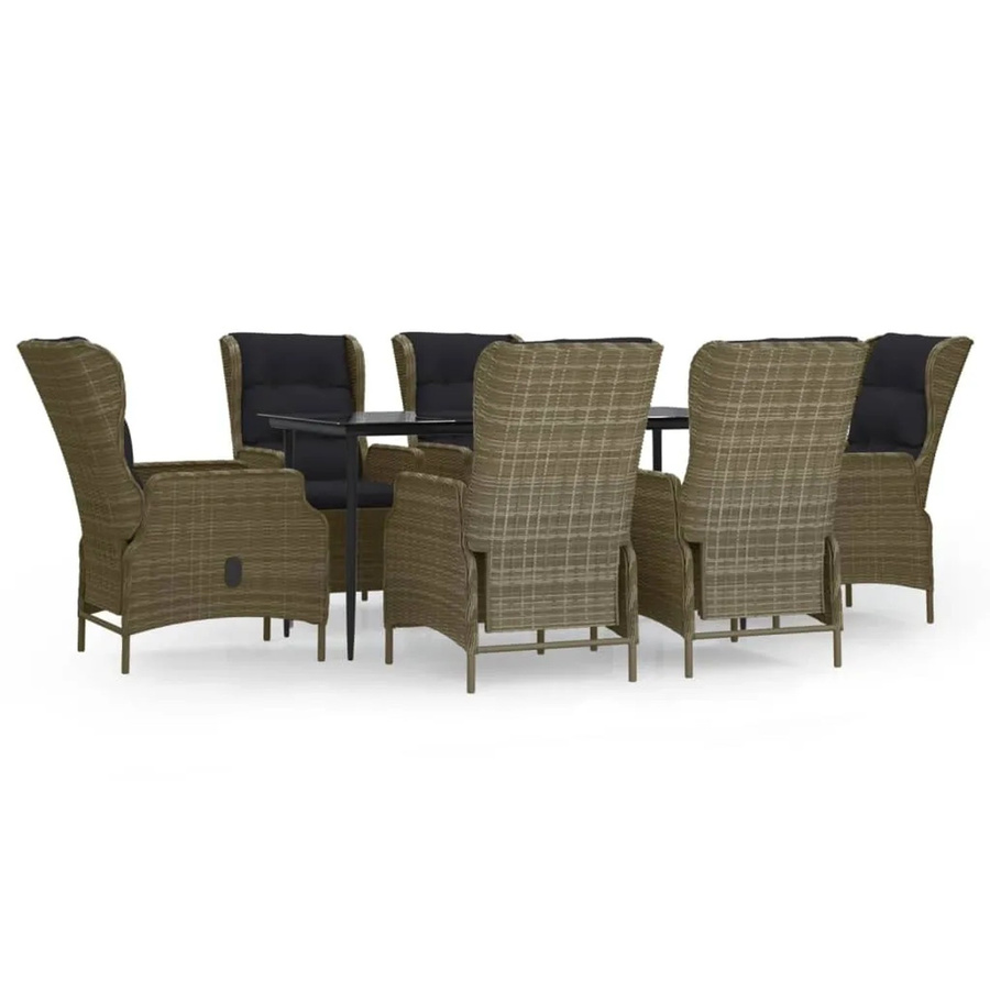 vidaXL 7-teilige Garten-Essgruppe aus Polyrattan in Braun mit Glastisch - Bild 2