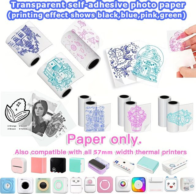 Peripage M02 Thermoaufkleber Transparent Glänzend 57 mm für T02 M03 M04 Paperang - Bild 1