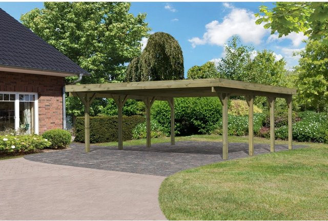 Karibu Doppelcarport Classic 2 mit Stahl-Dacheindeckung, Farbe: grün, B/T: 563 x 586 cm - Bild 1