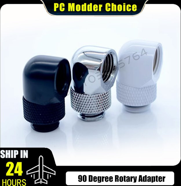 FREEZEMOD 90 Grad abgewinkelter Anschluss für PC-Wasserkühlung, 360 Grad drehbarer Winkel-Umkehrverbinder, Schwarz, Silber, Weiß, HZZWT-B90 - Bild 1