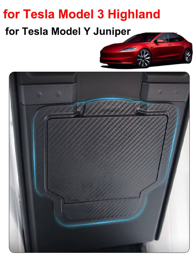 Beworth Armlehnenbox Aufbewahrungsorganizer mit Kohlefaser-Muster für Tesla Model Y Juniper 2025 und Model 3 Highland, Schwarz - Bild 6