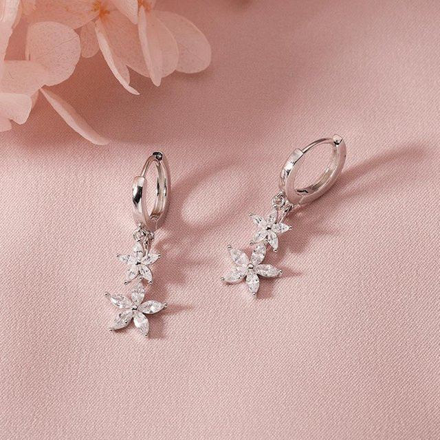 Lucky Star Jewelry Ohrringe, 925 Silber, Blume, Zirkonia, Damen - Bild 1
