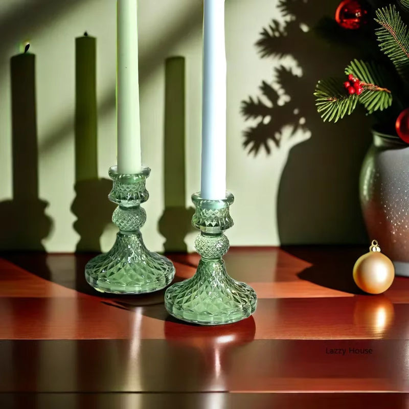 6-teiliges Lazzy house Kristall-Kerzenhalter Set aus Glas in Transparent und Grün für Tafelkerzen zur Tischdekoration bei Hochzeit oder Weihnachten - Bild 5
