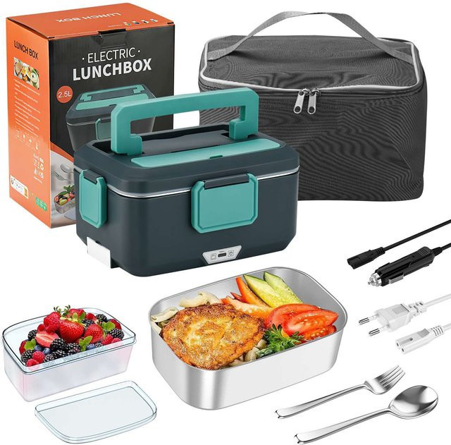 Elektrische Lunchbox Romancom in Blau mit Edelstahlbehälter, 2,5 l, 90W tragbarer Speisenwärmer für Auto und Zuhause - Bild 1