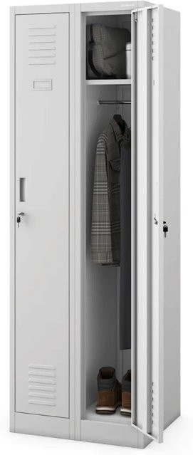 DELUKE Umkleideschrank Spind KACPER mit 2 Abteilen, Grau, Stahl pulverbeschichtet, Höhe: 180 cm, Breite: 60 cm, Tiefe: 50 cm - Bild 1