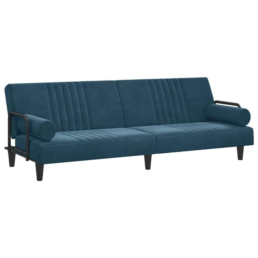 vidaXL Schlafsofa mit Armlehnen und Schlaffunktion aus blauem Samt mit Holzrahmen - Bild 2