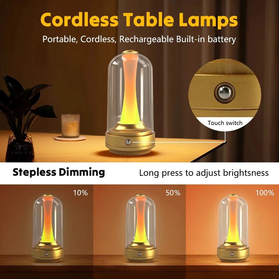 Dimmbare LED Nachtlampe mit Touch-Glas-Lampenschirm und Akku als wiederaufladbare Stimmungsleuchte für Zuhause und Café - Bild 5