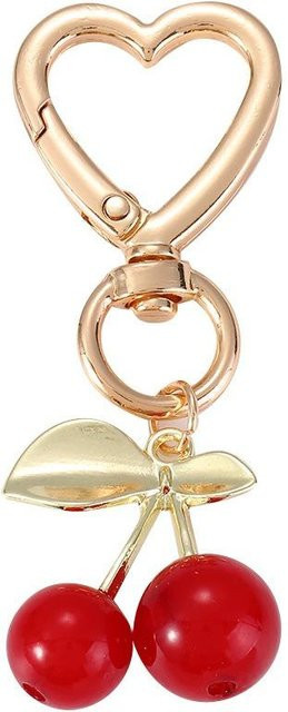 Schlüsselanhänger Kirsche, Herzförmig, Goldener Blatt-Schlüsselanhänger, Beige, Unisex - Bild 1