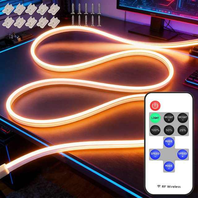 Acosh Neon-LED-Streifen Warmweiß mit USB-Anschluss und dimmbarer RF-Fernbedienung aus Silikon - Bild 1