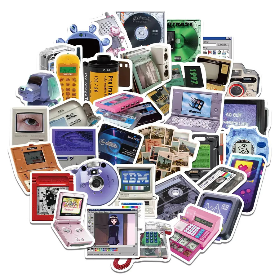 50 Stück GOGOTU Vintage Telefon und CD Band Aufkleber Set, Retro Cartoon Sticker in Multicolour, wasserfest für Laptop, Notebook und Koffer - Bild 4