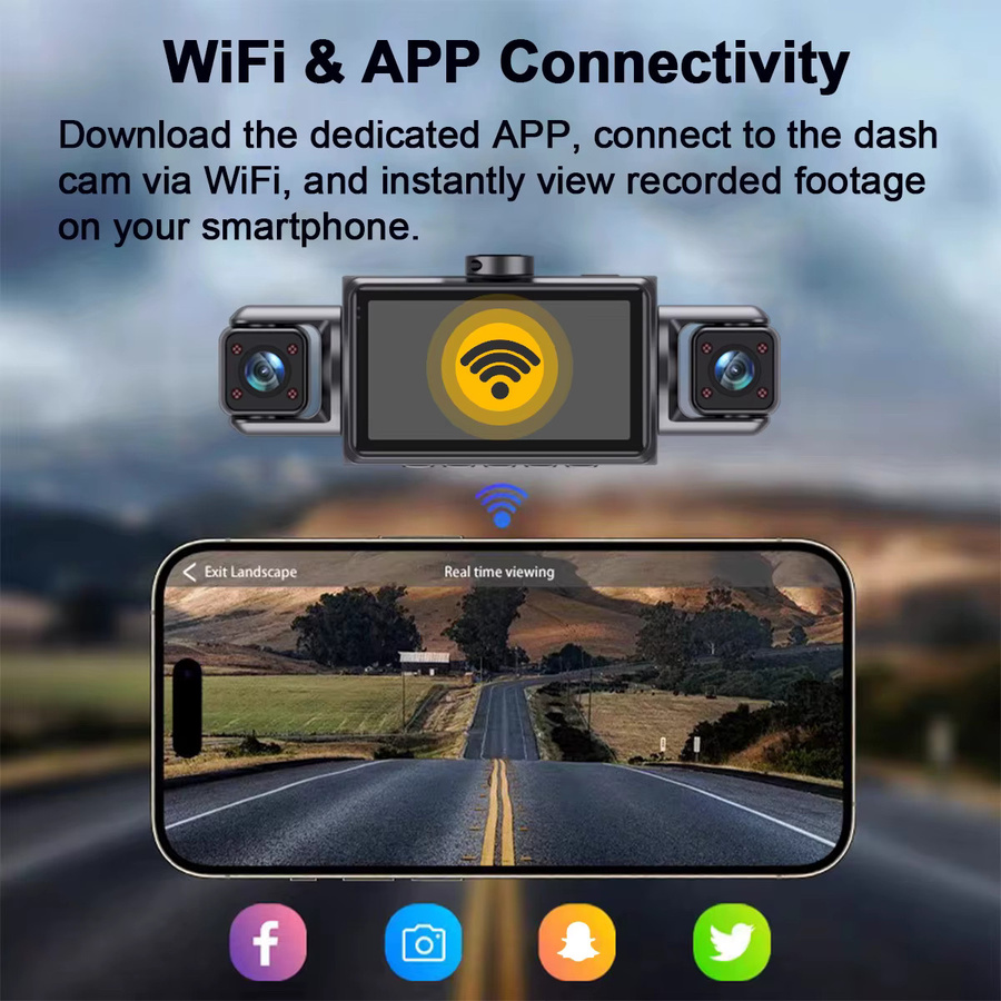 Etymoofox DashCam Auto-DVR-Videorecorder mit 4 Kanälen, 360 Grad WIFI und 24h Parkmonitor, Schwarz - Bild 2