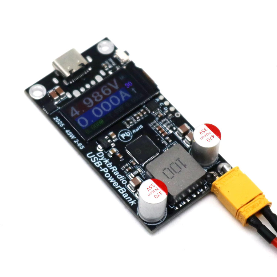 DykbRadio 45W Schnellladegerät Power Bank mit Display, PD3.1 Typ-C bidirektional, für 2S-6S Li-Ion und LiFePO4 Batterien, Schwarz - Bild 2