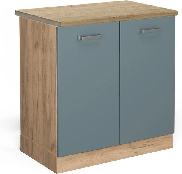 Vicco Spülenunterschrank R-Line Blau-Grau/Goldkraft Eiche, B: 80 cm, H: 81,6 cm, T: 60 cm - Bild 1