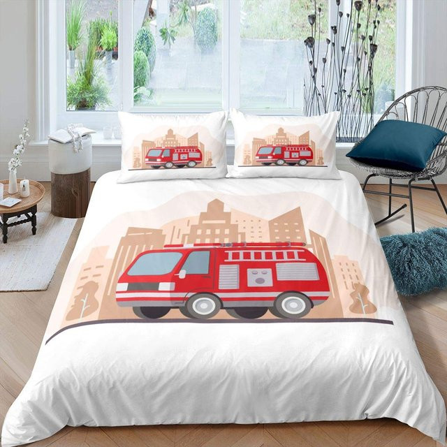 Bettwäsche-Set mit Feuerwehrauto-Muster für Kinder von Binchi Outdoor Product, Farbe Rot, King-Size, Breite: 264 cm, Tiefe: 228 cm - Bild 1