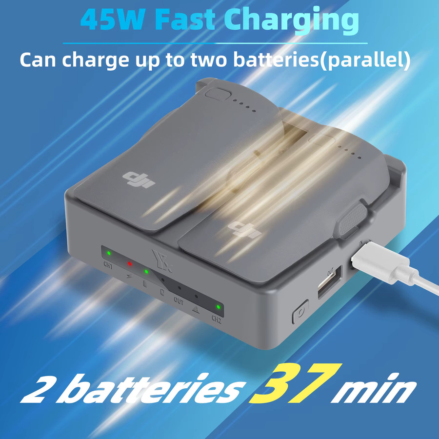 Butler Power Bank Lade Hub für DJI NEO 2 Drone, Ladegerät für 2 Batterien, Grau - Bild 2