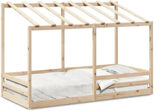 vidaXL Kinderbett mit Dach aus Massivholz Kiefer in Braun, B/T/H: 80 x 200 x 138 cm - Bild 1