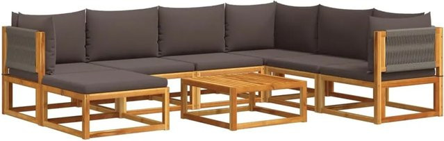 vidaXL 8-tlg. Garten-Sofagarnitur aus geöltem Akazienholz mit grauen Kissen - Bild 1