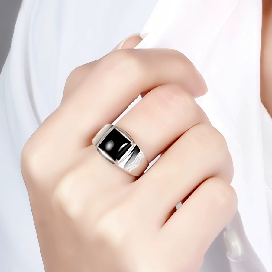 SAY Ring 925 Silber, schwarzer Achat, Unisex - Bild 4